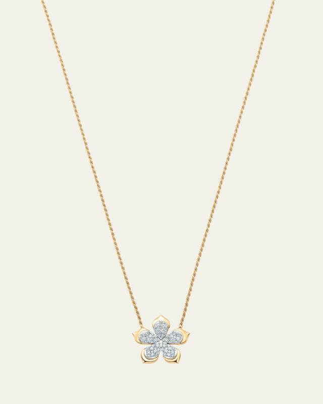 18K Two-Tone Gold Lierre Pear Diamond Flower Station Necklace